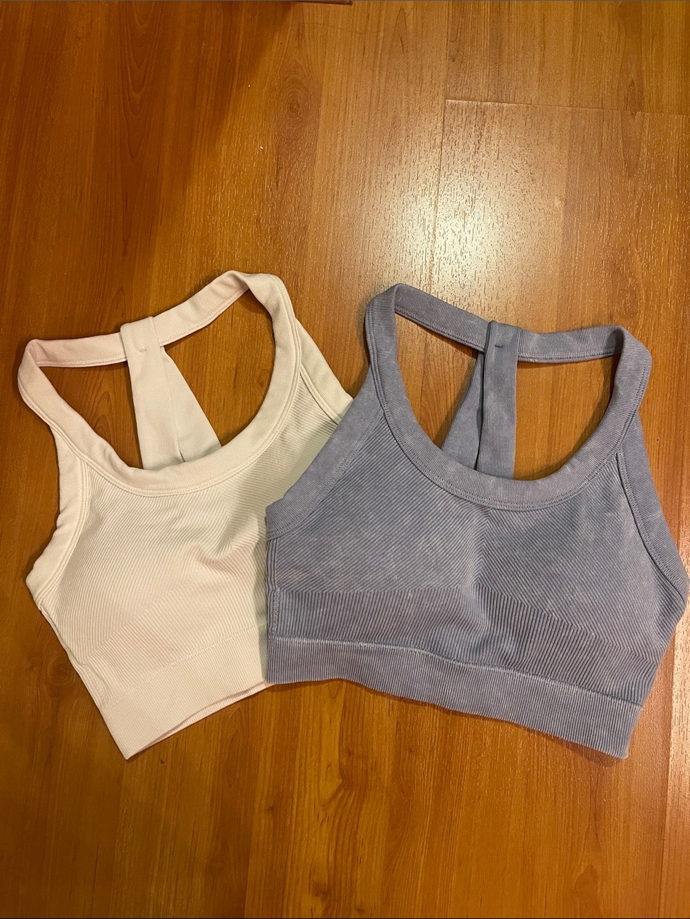 90 Degree By Reflex Ribbed Scoop-Back Crop Tops in Cream & Slate